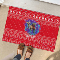 Tunisia Christmas Rubber Doormat with Desert Camel Crescent Snowflake Pattern and National Emblem - Wonder Print Shop