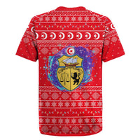 Tunisia Christmas Rugby Jersey with Desert Camel Crescent Snowflake Pattern and National Emblem - Wonder Print Shop