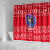 Tunisia Christmas Shower Curtain with Desert Camel Crescent Snowflake Pattern and National Emblem - Wonder Print Shop
