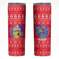 Tunisia Christmas Skinny Tumbler with Desert Camel Crescent Snowflake Pattern and National Emblem - Wonder Print Shop