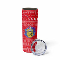Tunisia Christmas Skinny Tumbler with Desert Camel Crescent Snowflake Pattern and National Emblem - Wonder Print Shop