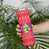 Tunisia Christmas Skinny Tumbler with Desert Camel Crescent Snowflake Pattern and National Emblem - Wonder Print Shop