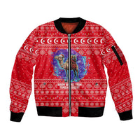 Tunisia Christmas Sleeve Zip Bomber Jacket with Desert Camel Crescent Snowflake Pattern and National Emblem - Wonder Print Shop