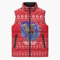 Tunisia Christmas Sleeveless Puffer Jacket with Desert Camel Crescent Snowflake Pattern and National Emblem - Wonder Print Shop