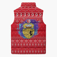 Tunisia Christmas Sleeveless Puffer Jacket with Desert Camel Crescent Snowflake Pattern and National Emblem - Wonder Print Shop