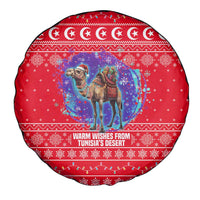 Tunisia Christmas Spare Tire Cover with Desert Camel Crescent Snowflake Pattern and National Emblem - Wonder Print Shop