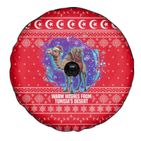Tunisia Christmas Spare Tire Cover with Desert Camel Crescent Snowflake Pattern and National Emblem - Wonder Print Shop