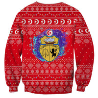Tunisia Christmas Sweatshirt with Desert Camel Crescent Snowflake Pattern and National Emblem - Wonder Print Shop
