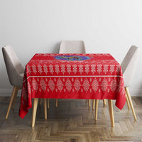 Tunisia Christmas Tablecloth with Desert Camel Crescent Snowflake Pattern and National Emblem - Wonder Print Shop