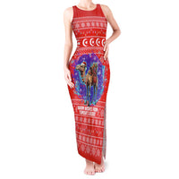 Tunisia Christmas Tank Maxi Dress with Desert Camel Crescent Snowflake Pattern and National Emblem - Wonder Print Shop
