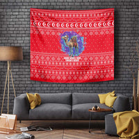 Tunisia Christmas Tapestry with Desert Camel Crescent Snowflake Pattern and National Emblem - Wonder Print Shop