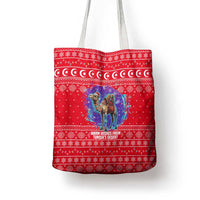 Tunisia Christmas Tote Bag with Desert Camel Crescent Snowflake Pattern and National Emblem - Wonder Print Shop