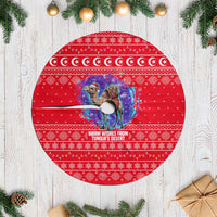 Tunisia Christmas Tree Skirt with Desert Camel Crescent Snowflake Pattern and National Emblem - Wonder Print Shop