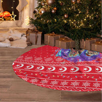 Tunisia Christmas Tree Skirt with Desert Camel Crescent Snowflake Pattern and National Emblem - Wonder Print Shop