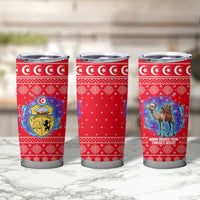 Tunisia Christmas Tumbler Cup with Desert Camel Crescent Snowflake Pattern and National Emblem - Wonder Print Shop