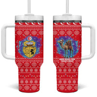 Tunisia Christmas Tumbler With Handle with Desert Camel Crescent Snowflake Pattern and National Emblem - Wonder Print Shop