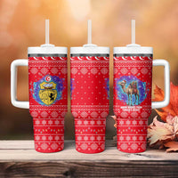 Tunisia Christmas Tumbler With Handle with Desert Camel Crescent Snowflake Pattern and National Emblem - Wonder Print Shop