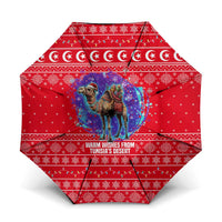 Tunisia Christmas Umbrella with Desert Camel Crescent Snowflake Pattern and National Emblem - Wonder Print Shop