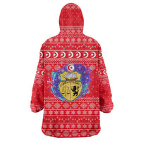 Tunisia Christmas Wearable Blanket Hoodie with Desert Camel Crescent Snowflake Pattern and National Emblem - Wonder Print Shop