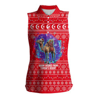 Tunisia Christmas Women Sleeveless Polo Shirt with Desert Camel Crescent Snowflake Pattern and National Emblem - Wonder Print Shop