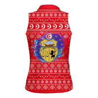 Tunisia Christmas Women Sleeveless Polo Shirt with Desert Camel Crescent Snowflake Pattern and National Emblem - Wonder Print Shop
