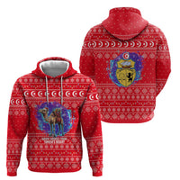 Tunisia Christmas Zip Hoodie with Desert Camel Crescent Snowflake Pattern and National Emblem - Wonder Print Shop
