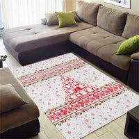 Tunisia Christmas Area Rug with Red Falcon Tree White Snowflake Pattern and Festive Borders - Wonder Print Shop