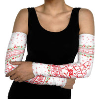 Tunisia Christmas Arm Sleeves with Red Falcon Tree White Snowflake Pattern and Festive Borders - Wonder Print Shop