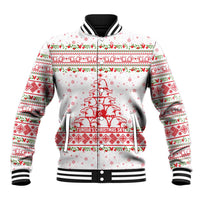 Tunisia Christmas Baseball Jacket with Red Falcon Tree White Snowflake Pattern and Festive Borders - Wonder Print Shop