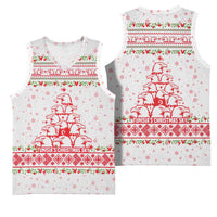 Tunisia Christmas Basketball Jersey with Red Falcon Tree White Snowflake Pattern and Festive Borders - Wonder Print Shop