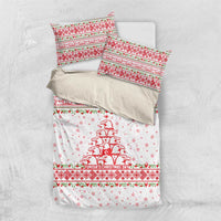 Tunisia Christmas Bedding Set with Red Falcon Tree White Snowflake Pattern and Festive Borders - Wonder Print Shop