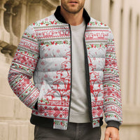 Tunisia Christmas Bomber Puffer Jacket with Red Falcon Tree White Snowflake Pattern and Festive Borders - Wonder Print Shop