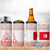 Tunisia Christmas 4 in 1 Can Cooler Tumbler with Red Falcon Tree White Snowflake Pattern and Festive Borders - Wonder Print Shop