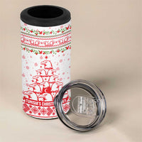 Tunisia Christmas 4 in 1 Can Cooler Tumbler with Red Falcon Tree White Snowflake Pattern and Festive Borders - Wonder Print Shop