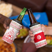 Tunisia Christmas 4 in 1 Can Cooler Tumbler with Red Falcon Tree White Snowflake Pattern and Festive Borders - Wonder Print Shop