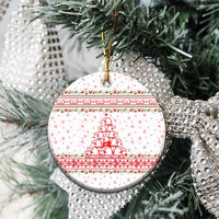 Tunisia Christmas Ceramic Ornament with Red Falcon Tree White Snowflake Pattern and Festive Borders - Wonder Print Shop