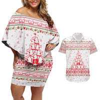 Tunisia Christmas Couples Matching Off Shoulder Short Dress and Hawaiian Shirt with Red Falcon Tree White Snowflake Pattern and Festive Borders - Wonder Print Shop
