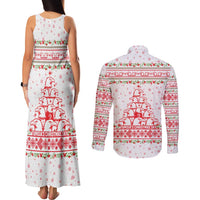Tunisia Christmas Couples Matching Tank Maxi Dress and Long Sleeve Button Shirt with Red Falcon Tree White Snowflake Pattern and Festive Borders - Wonder Print Shop