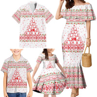 Tunisia Christmas Family Matching Mermaid Dress and Hawaiian Shirt with Red Falcon Tree White Snowflake Pattern and Festive Borders - Wonder Print Shop