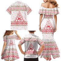 Tunisia Christmas Family Matching Mermaid Dress and Hawaiian Shirt with Red Falcon Tree White Snowflake Pattern and Festive Borders - Wonder Print Shop