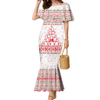 Tunisia Christmas Family Matching Mermaid Dress and Hawaiian Shirt with Red Falcon Tree White Snowflake Pattern and Festive Borders - Wonder Print Shop