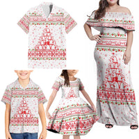 Tunisia Christmas Family Matching Off Shoulder Maxi Dress and Hawaiian Shirt with Red Falcon Tree White Snowflake Pattern and Festive Borders - Wonder Print Shop