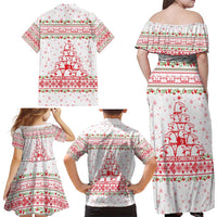 Tunisia Christmas Family Matching Off Shoulder Maxi Dress and Hawaiian Shirt with Red Falcon Tree White Snowflake Pattern and Festive Borders - Wonder Print Shop