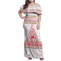 Tunisia Christmas Family Matching Off Shoulder Maxi Dress and Hawaiian Shirt with Red Falcon Tree White Snowflake Pattern and Festive Borders - Wonder Print Shop