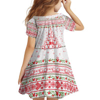 Tunisia Christmas Family Matching Off Shoulder Short Dress and Hawaiian Shirt with Red Falcon Tree White Snowflake Pattern and Festive Borders - Wonder Print Shop