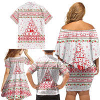 Tunisia Christmas Family Matching Off Shoulder Short Dress and Hawaiian Shirt with Red Falcon Tree White Snowflake Pattern and Festive Borders - Wonder Print Shop