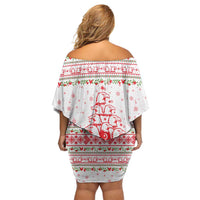 Tunisia Christmas Family Matching Off Shoulder Short Dress and Hawaiian Shirt with Red Falcon Tree White Snowflake Pattern and Festive Borders - Wonder Print Shop