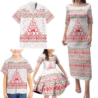 Tunisia Christmas Family Matching Puletasi and Hawaiian Shirt with Red Falcon Tree White Snowflake Pattern and Festive Borders - Wonder Print Shop