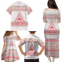 Tunisia Christmas Family Matching Puletasi and Hawaiian Shirt with Red Falcon Tree White Snowflake Pattern and Festive Borders - Wonder Print Shop