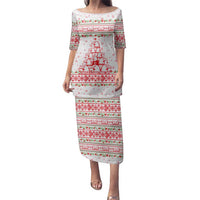 Tunisia Christmas Family Matching Puletasi and Hawaiian Shirt with Red Falcon Tree White Snowflake Pattern and Festive Borders - Wonder Print Shop